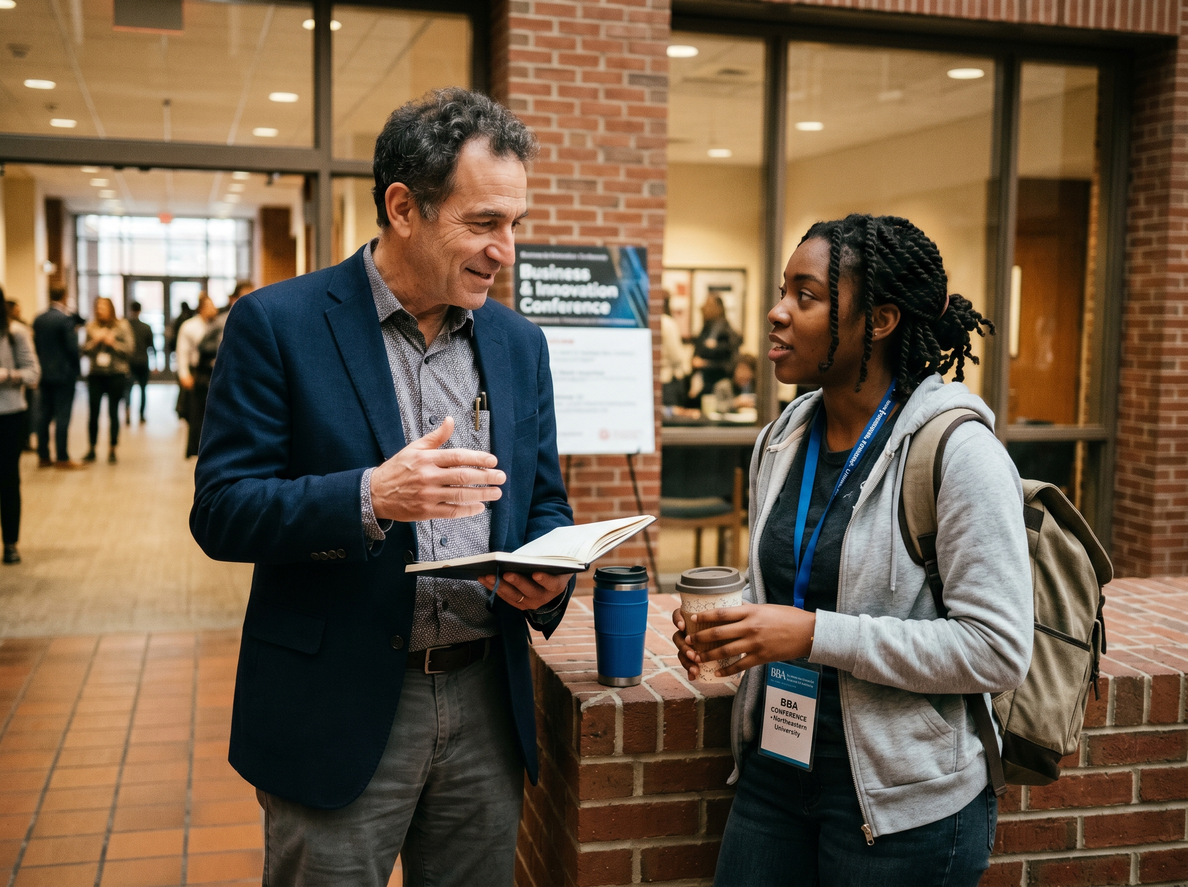 Two BBA members in conversation at a Boston event