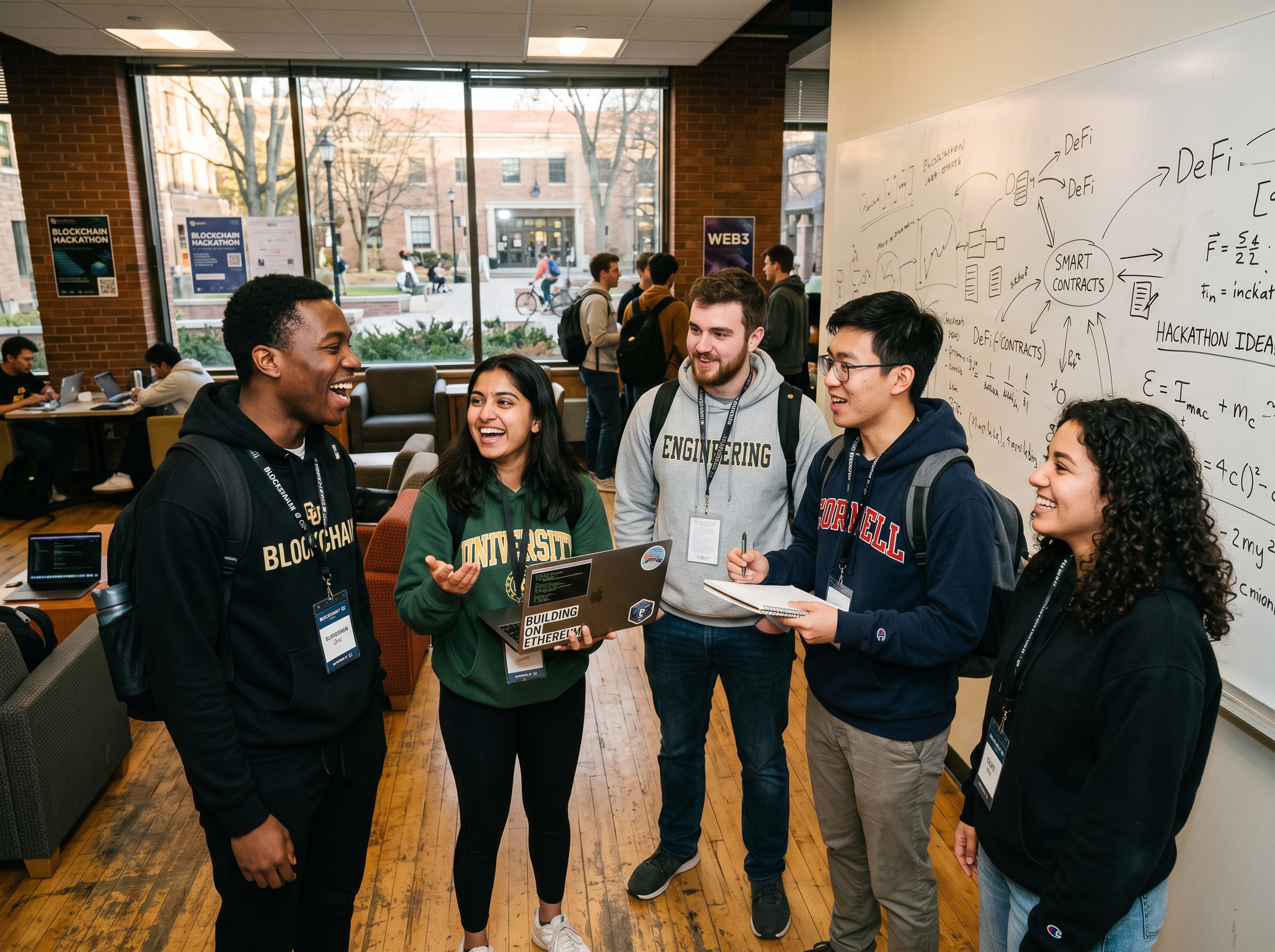A group of BBA members laughing at a networking event